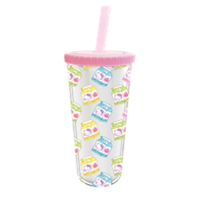 Hello Kitty Milk Carton Toss  24oz Plastic Boba Tumbler w Lid and Straw – 12 pc ppk ($5.75 each)