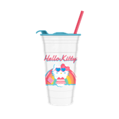 Hello Kitty Rainbow Flowtie  32oz Plastic Tumbler with Lid and Straw – 12 pc ppk ($5.25 each)