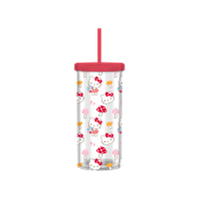 Hello Kitty Mushroom Poses  20oz Plastic Tall Cold Cup w/ Lid and Straw – 12 pc ppk ($5.25 each)