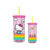 Thumbnail for HELLO KITTY STRIPES FLOWERS SUNSHINE  20oz Plastic Tall Cold Cup w/ Lid and Straw – 12 pc ppk ($5.25 each)
