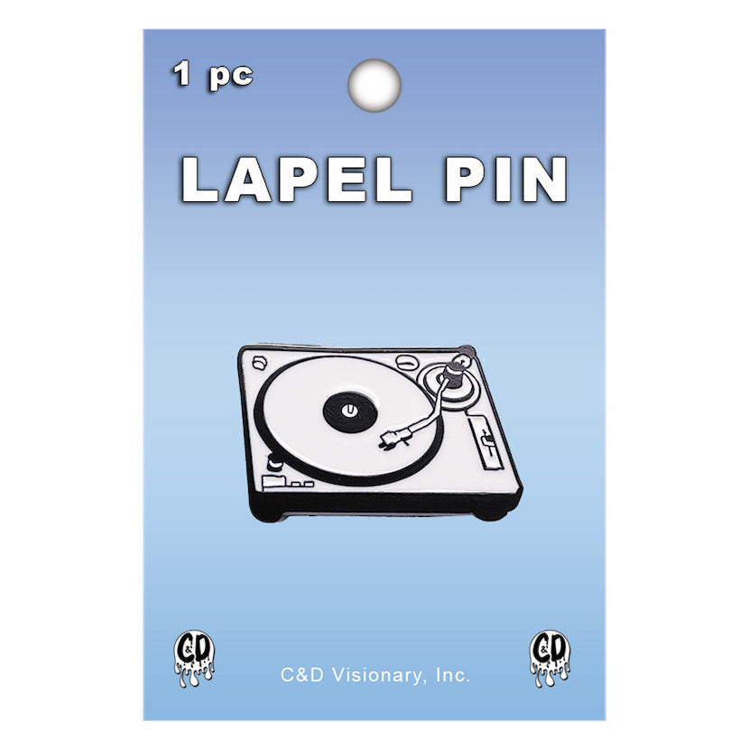 Black  White Record Player 1.25" Lapel Pin - 3 pc prepack