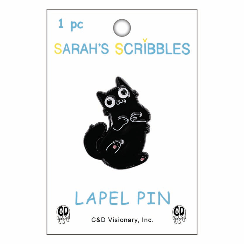 Sarah's Scribbles Black Cat 1.25" Lapel Pin - 3 pc prepack