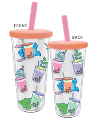 Lilo and Stitch Boba Pattern Toss 24oz Plastic Boba Tumbler w Lid and Straw – 12 pc ppk ($5.75 each)
