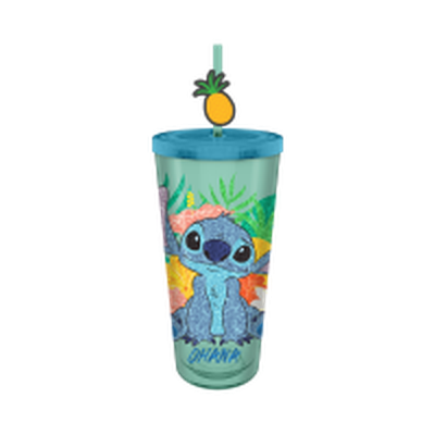 Lilo and Stitch Tropical Ohana Sitting  24oz Plastic Cold Cup w/ Lid and Topper Straw – 12 pc ppk ($6.50 each)