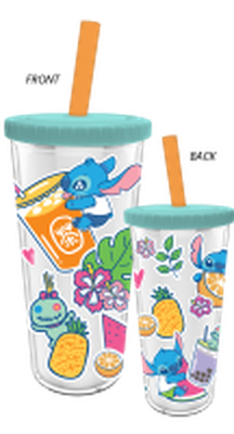Lilo and Sitch Tropical Fruit Stickers 24oz Plastic Boba Tumbler w Lid and Straw – 12 pc ppk ($5.75 each)