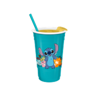 Lilo and Stitch Flower Badges  32oz Plastic Tumbler with Lid and Straw – 12 pc ppk ($5.25 each)