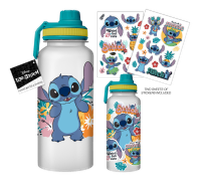 Lilo and Stitch Flower Badges  32oz Twist Spout Plastic Bottle w Sticker Set – 12 pc ppk ($6.75 each)