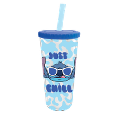 Lilo and Stitch Just Chill  24oz Plastic Boba Tumbler w Lid and Straw – 12 pc ppk ($5.75 each)