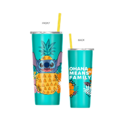 Lilo and Stitch Ohana Means Family Pineapple 22oz Double Walled Stainless Steel Tumbler w Straw – 12 pc ppk ($12.50 each)