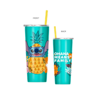 Thumbnail for Lilo and Stitch Ohana Means Family Pineapple 22oz Double Walled Stainless Steel Tumbler w Straw – 12 pc ppk ($12.50 each)