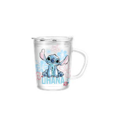Lilo and Stitch Ohana Sitting  14oz Travel Glass Mug w Slide Close Lid and Handle – 24 pc ppk ($4.75 each)