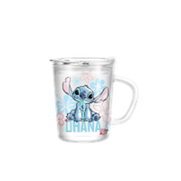 Thumbnail for Lilo and Stitch Ohana Sitting  14oz Travel Glass Mug w Slide Close Lid and Handle – 24 pc ppk ($4.75 each)