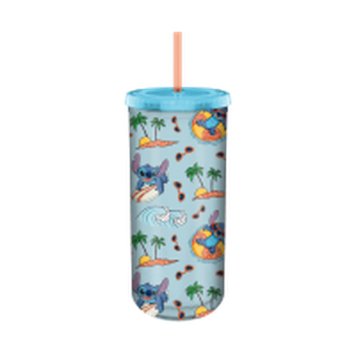 Lilo and Stitch Ocean Palm Toss Glitter  20oz Plastic Tall Cold Cup w/ Lid and Straw – 12 pc ppk ($5.75 each)