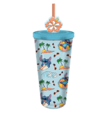 Lilo and Stitch Ocean Palm Toss  24oz Plastic Cold Cup w/ Lid and Topper Straw – 12 pc ppk ($6.50 each)