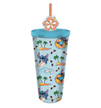 Thumbnail for Lilo and Stitch Ocean Palm Toss  24oz Plastic Cold Cup w/ Lid and Topper Straw – 12 pc ppk ($6.50 each)