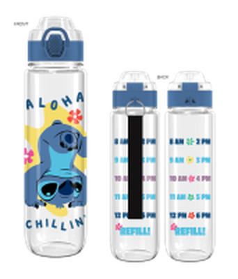 Lilo and Stitch Aloha Chillin  33oz Plastic Water Bottle w Locking Lid and Strap – 12 pc ppk ($9.00 each)