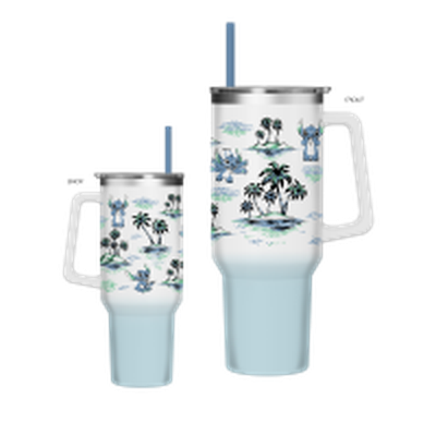 Lilo And Stitch Palm Sketch Pattern  40oz Stainless Steel Tumbler w Handle – 12 pc ppk ($13.75 each)
