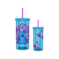 Thumbnail for Lilo And Stitch Airbrush 2 Cute 20Oz Plastic Tall Cold Cup W/ Lid And Straw – 12 pc ppk ($5.25 each)