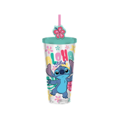 Lilo Stitch Aloha Stitch Colorful  24oz Plastic Cold Cup w/ Lid and Topper Straw – 12 pc ppk ($6.50 each)