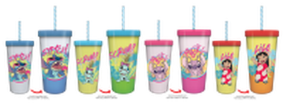 Lilo and Stitch Tropical Character Poses  24oz 4 pack Color Change Plastic Tumbler – 12 pc ppk ($8.00 each)