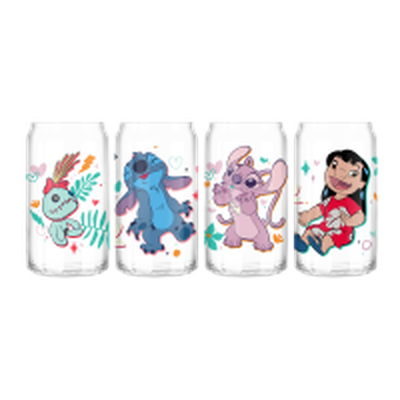 Lilo & Stitch Angel Scrump Stars and Hearts  4pc 16oz Can Glass Set – 8 pc ppk ($14.50 each)