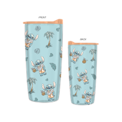 Stitch Hawaiian Shirt and Icons Tossed Pattern 20oz Double Wall Travel Tumbler w/ Slide Close Lid – 12 pc ppk ($4.75 each)