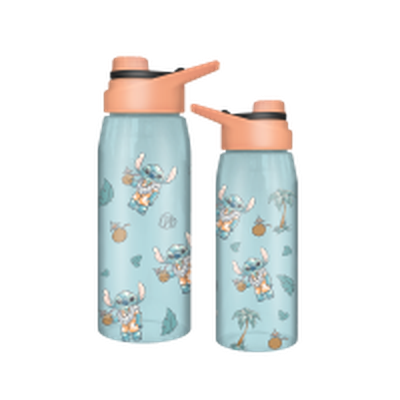 Stitch Hawaiian Shirt and Icons Tossed Pattern  28oz Water Bottle w Screw Lid – 12 pc ppk ($5.50 each)
