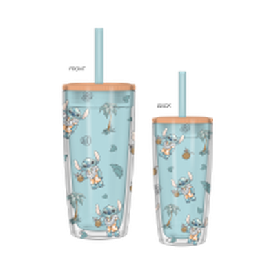 Stitch Hawaiian Shirt and Icons Tossed Pattern  20oz Spill Resistant Plastic Tumbler – 12 pc ppk ($5.75 each)