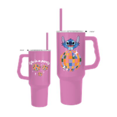 Stitch Life Is A Party 40oz Stainless Steel Tumbler w Handle – 12 pc ppk ($13.75 each)
