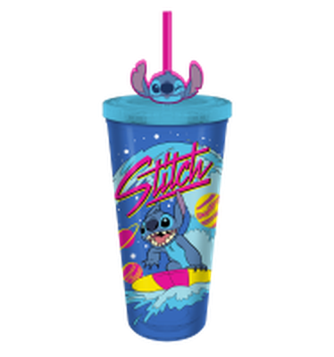 Lilo and Stitch Cosmic Surfer Name  24oz Plastic Cold Cup w/ Lid and Topper Straw – 12 pc ppk ($6.50 each)