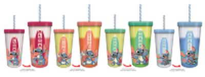 Lilo And Stitch Surfboard Floral Pose Set  24oz 4 pack Color Change Plastic Tumbler – 12 pc ppk ($8.00 each)