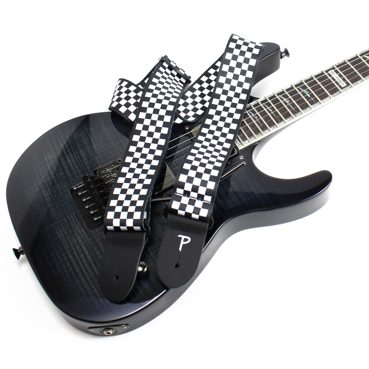 BLACK / WHITE CHECKER DESIGN POLYESTER GUITAR STRAP