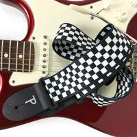 Thumbnail for BLACK / WHITE CHECKER DESIGN POLYESTER GUITAR STRAP
