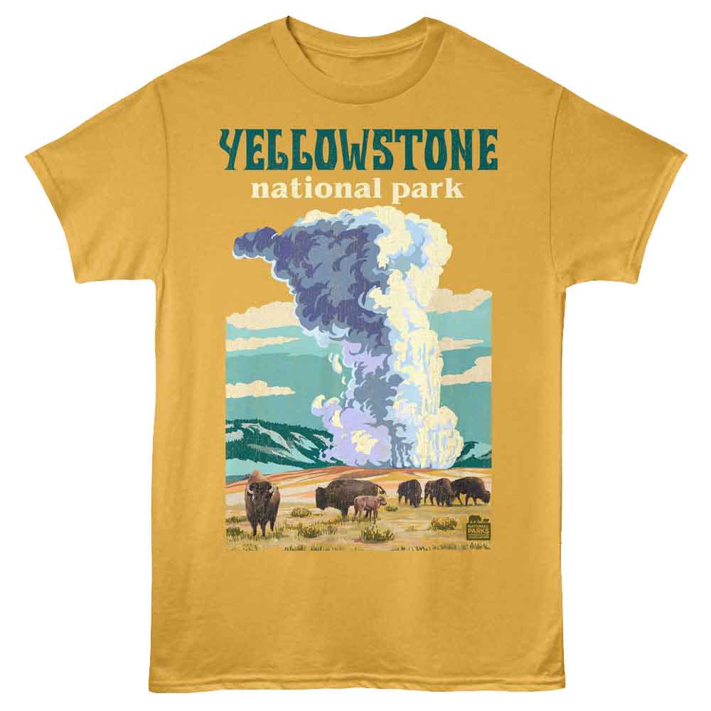 Lantern Press NPCA - Yellowstone Geyser And Bison T-Shirt