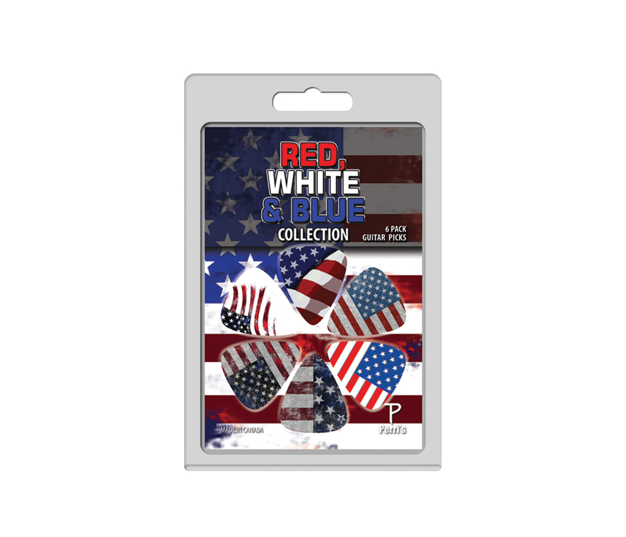 6 Pack Perri's The RED, WHITE &amp; BLUE Collection Guitar Picks
