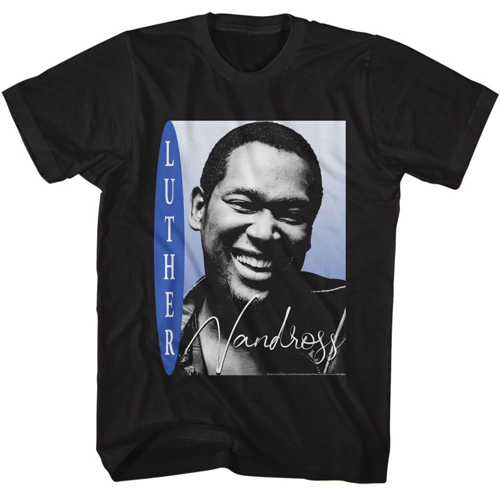 LUTHER VANDROSS-LUTHER VANDROSS SMILING PHOTO-BLACK ADULT S/S TSHIRT