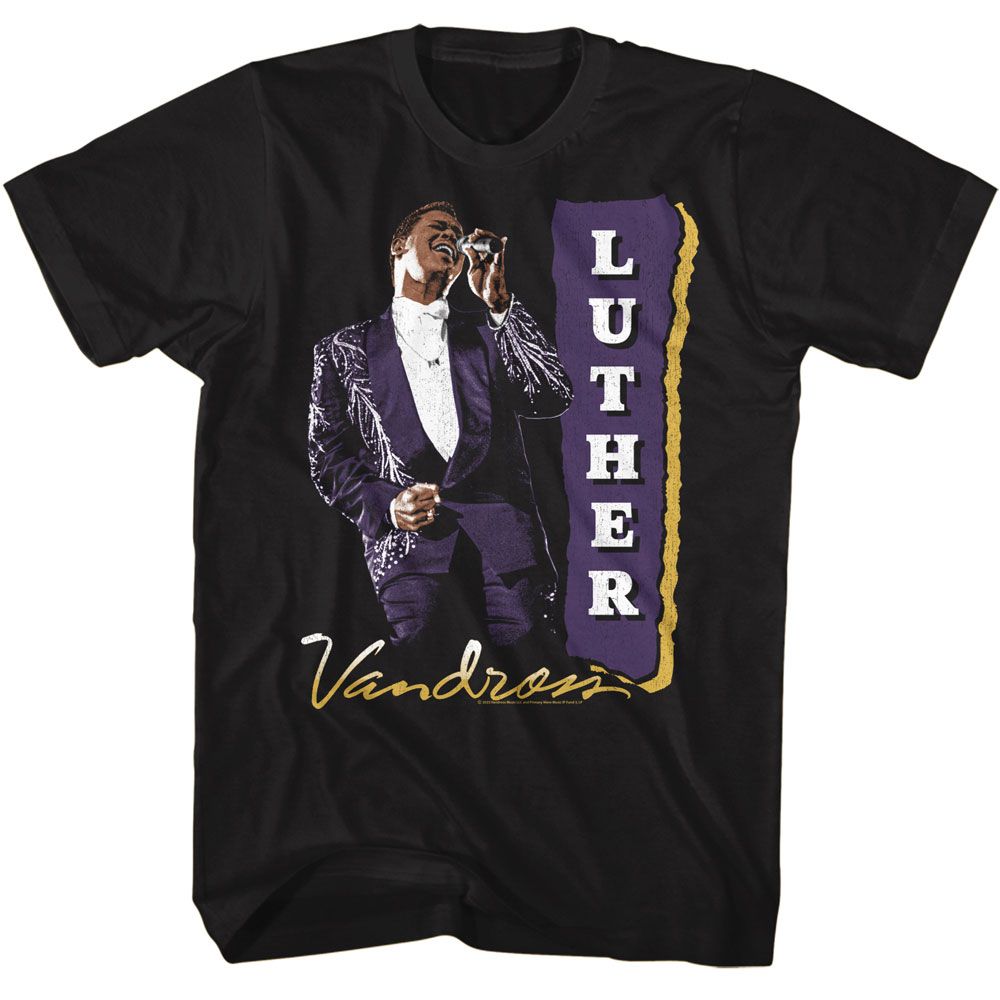 LUTHER VANDROSS-LUTHER VANDROSS PURPLE SUIT-BLACK ADULT S/S TSHIRT