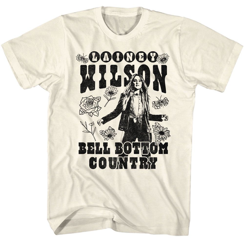 LAINEY WILSON-LAINEY WILSON BW FLORAL BELLBOTTOM-NATURAL ADULT S/S TSHIRT