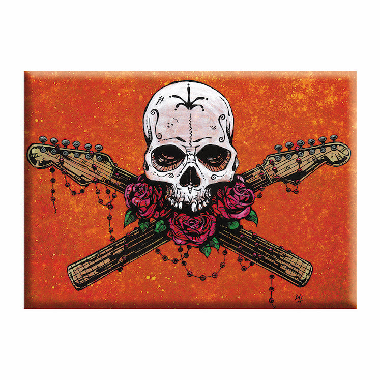 David Lozeau Skull Guitar Neck Cross 2.5"x3.5" Magnet  - 3 pc prepack