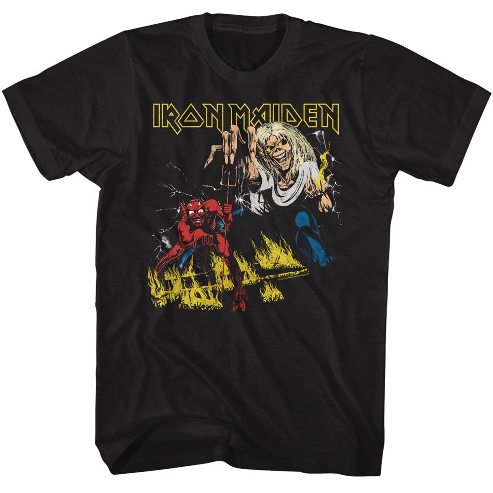 IRON MAIDEN-IRON MAIDEN EDDIE FIRE AND DEVIL-BLACK ADULT S/S TSHIRT