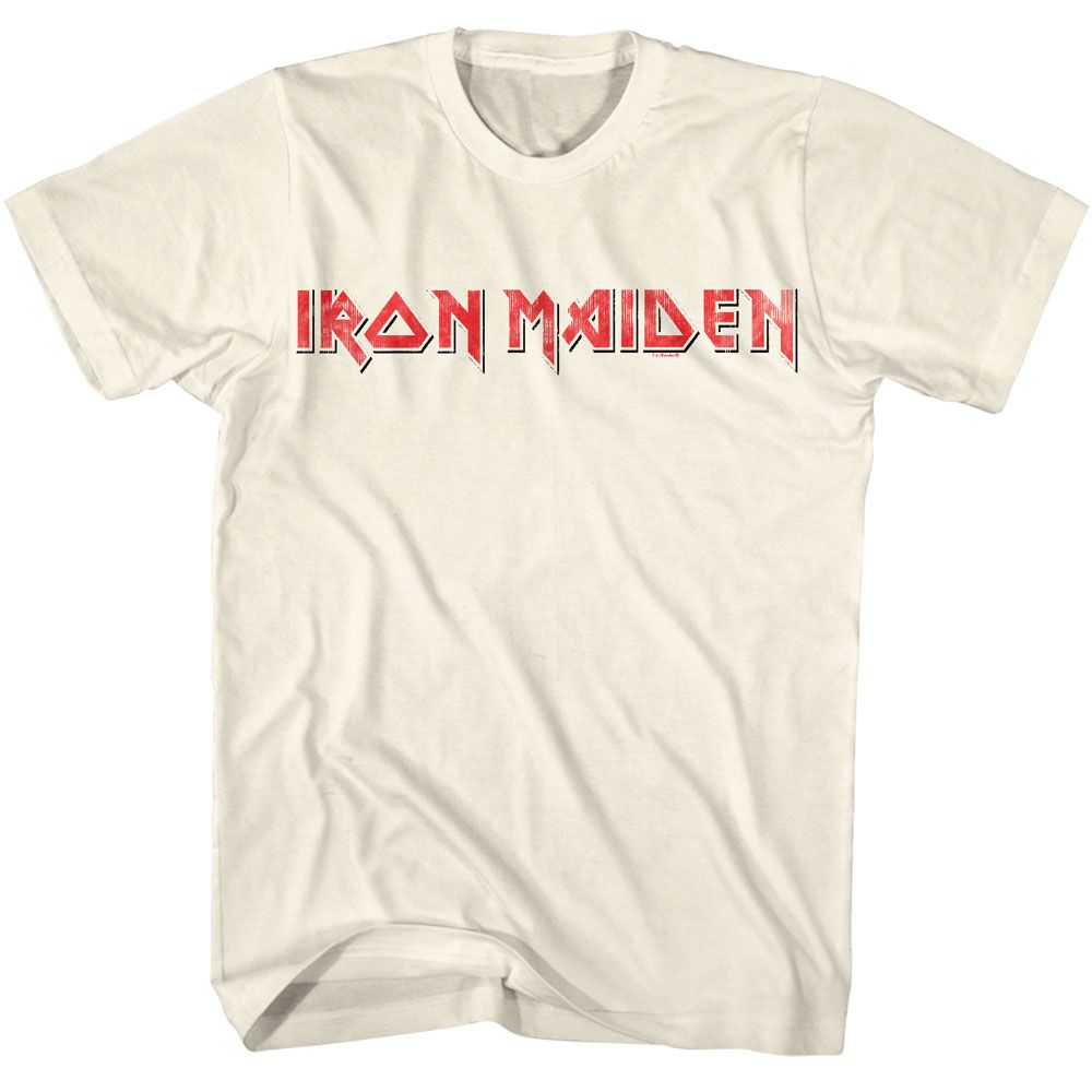 IRON MAIDEN-IRON MAIDEN RED BLACK LOGO-NATURAL ADULT S/S TSHIRT