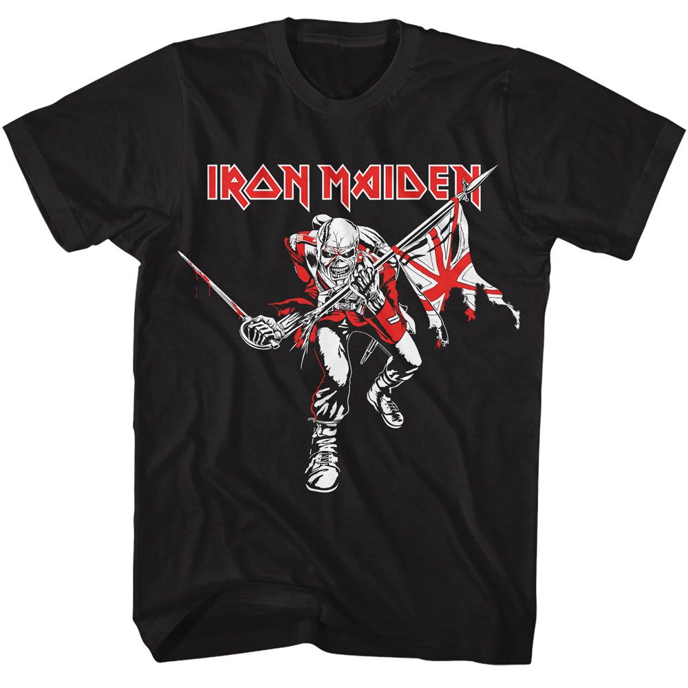 IRON MAIDEN-IRON MAIDEN RED WHITE TROOPER-BLACK ADULT S/S TSHIRT