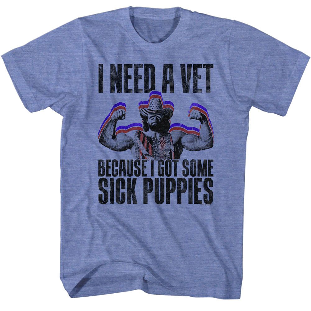 MACHO MAN-SICK PUPPIES-LIGHT BLUE HEATHER ADULT S/S TSHIRT
