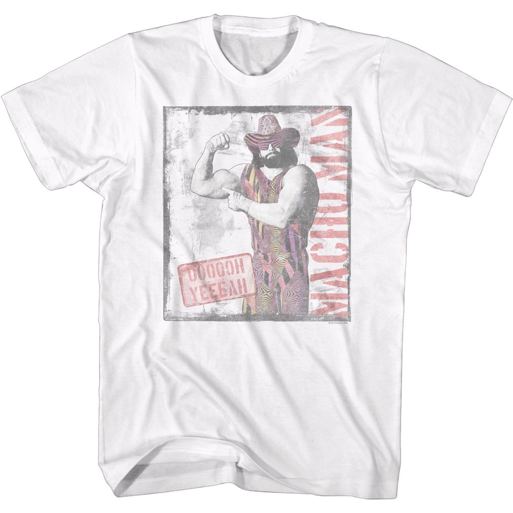 MACHO MAN-OOOOH YEEEEAH-WHITE ADULT S/S TSHIRT
