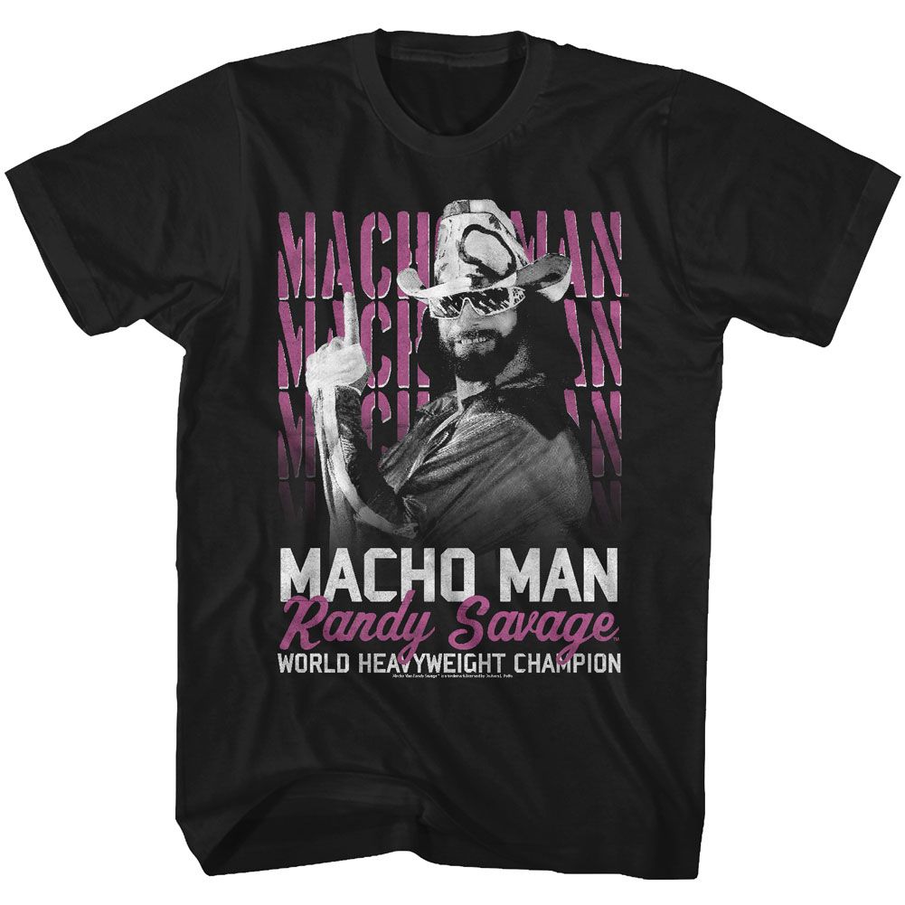 MACHO MAN-HEAVYWEIGHT CHAMP-BLACK ADULT S/S TSHIRT