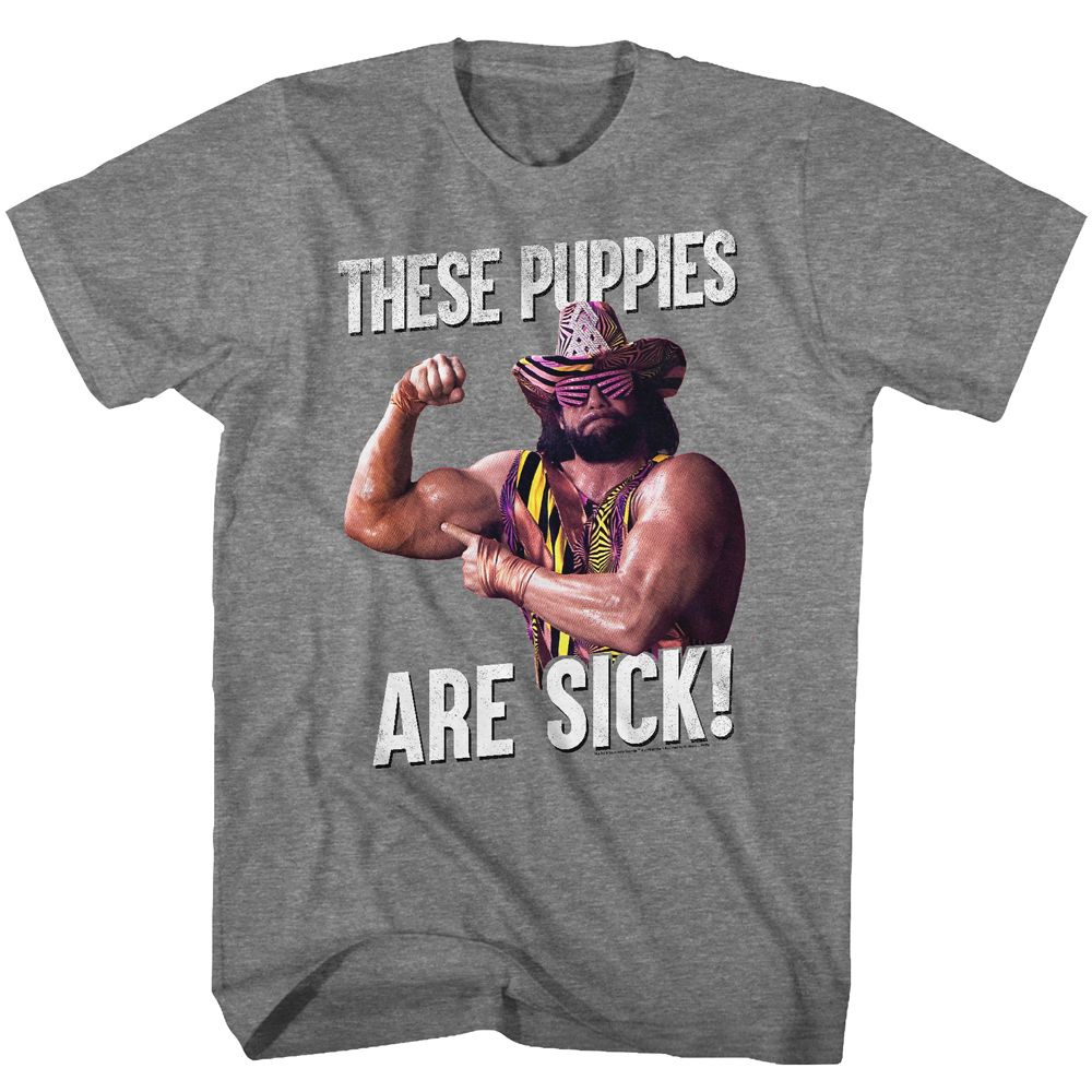 MACHO MAN-THESE PUPPIES-GRAPHITE HEATHER ADULT S/S TSHIRT