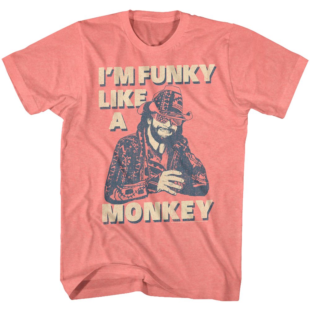 MACHO MAN-FUNKY-CORAL SILK HEATHER ADULT S/S TSHIRT