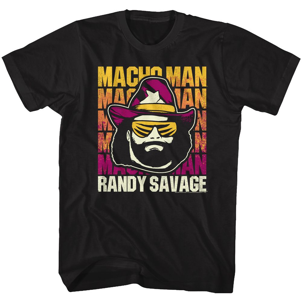 MACHO MAN-RANDY SAVAGE-BLACK ADULT S/S TSHIRT
