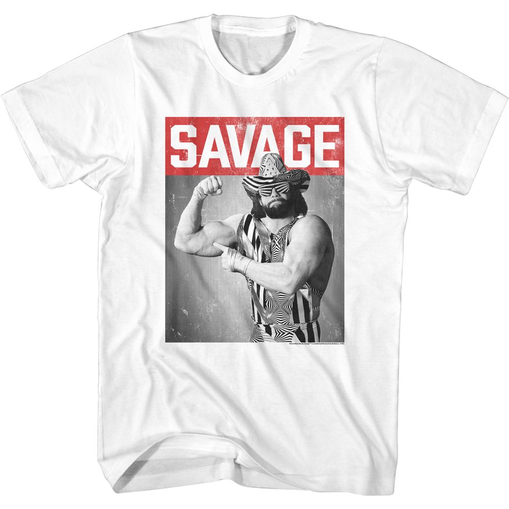 MACHO MAN-SAVAGE MAN-WHITE ADULT S/S TSHIRT