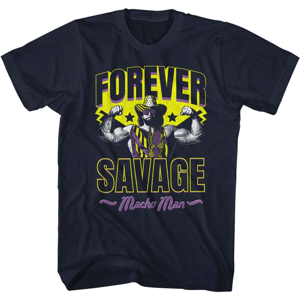 MACHO MAN-FOREVER SAVAGE-NAVY ADULT S/S TSHIRT